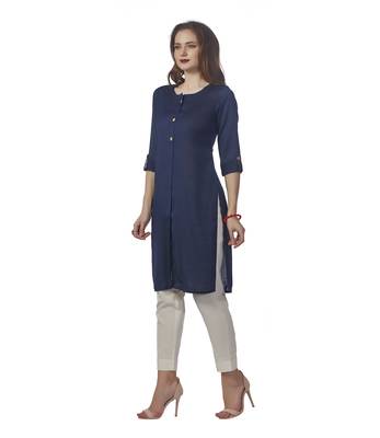 Navy-blue plain rayon kurti 4