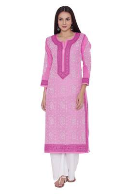 Pink Embroidered Cotton Chikankari Kurti 2
