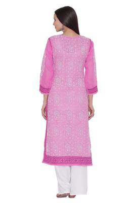 Pink Embroidered Cotton Chikankari Kurti 3