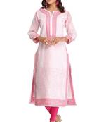Ada Hand Embroidered Pink Cotton Lucknowi Chikankari Women Kurta - A267612