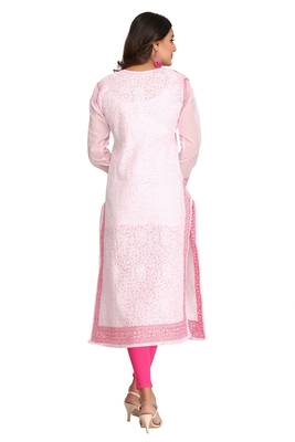 Ada Hand Embroidered Pink Cotton Lucknowi Chikankari Women Kurta - A267612 2