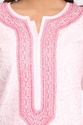 Ada Hand Embroidered Pink Cotton Lucknowi Chikankari Women Kurta - A267612 4