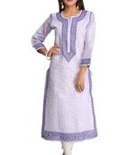 Mauve Embroidered Cotton Chikankari Kurti