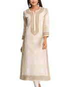 Ada Hand Embroidered Beige Cotton Lucknow Chikan Women Kurta - A253964