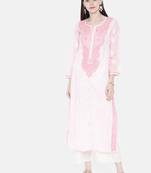 Ada Hand Embroidered Pink Cotton Lucknow Chikankari Women Kurta - A241890