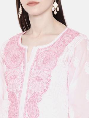 Ada Hand Embroidered Pink Cotton Lucknow Chikankari Women Kurta - A241890 4