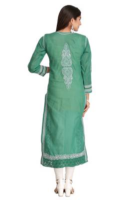 Green Embroidered Cotton Chikankari Kurti 2