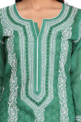 Green Embroidered Cotton Chikankari Kurti 4