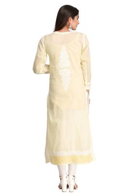 Yellow Embroidered Cotton Chikankari Kurti 2