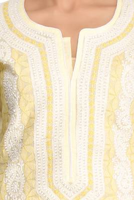 Yellow Embroidered Cotton Chikankari Kurti 4