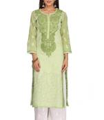Green Embroidered Cotton Chikankari Kurti