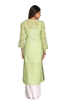 Green Embroidered Cotton Chikankari Kurti 2