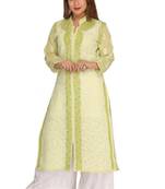Ada Hand Embroidered Green Cotton Lucknowi Chikankari Indian Women Kurta - A242122