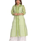 Green Embroidered Cotton Chikankari Kurti
