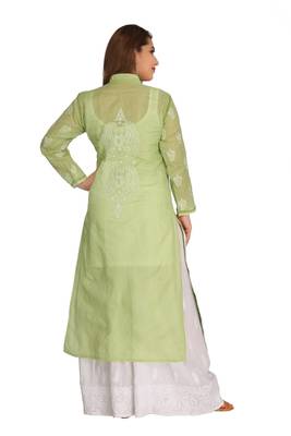 Green Embroidered Cotton Chikankari Kurti 2