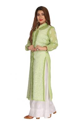 Green Embroidered Cotton Chikankari Kurti 3