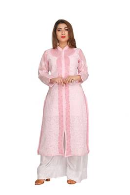Ada Hand Embroidered Pink Cotton Lucknow Chikankari Kurti 1