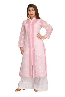 Ada Hand Embroidered Pink Cotton Lucknow Chikankari Kurti 3