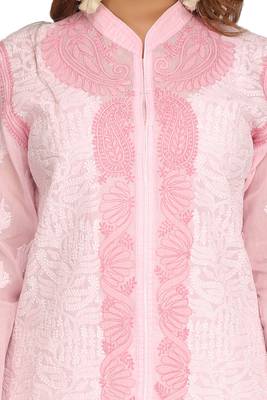 Ada Hand Embroidered Pink Cotton Lucknow Chikankari Kurti 4