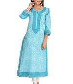 Blue Embroidered Cotton Chikankari Kurti