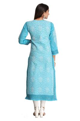 Blue Embroidered Cotton Chikankari Kurti 2