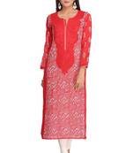 Red Embroidered Cotton Chikankari Kurti