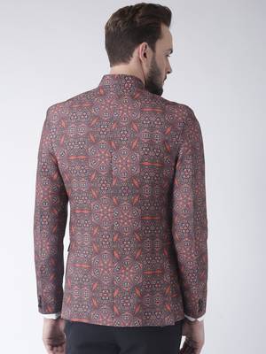 Brown Printed Polyester Bandhgala Suit 5