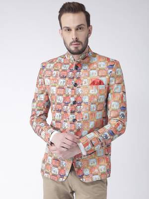 Multicolor Printed Polyester Bandhgala Suit 1