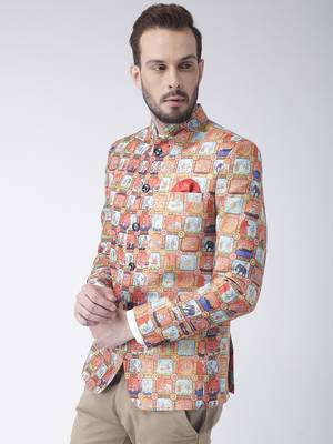 Multicolor Printed Polyester Bandhgala Suit 3