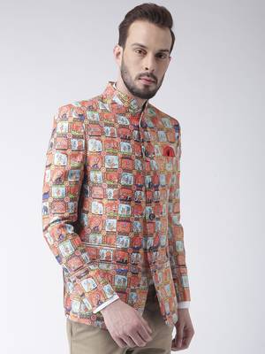 Multicolor Printed Polyester Bandhgala Suit 4