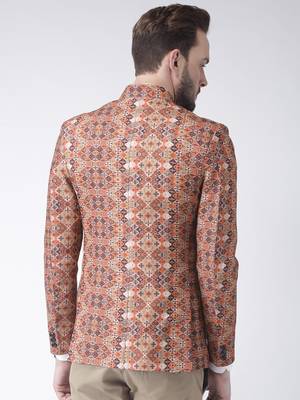 Brown Printed Polyester Bandhgala Suit 5
