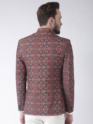 Brown Printed Polyester Bandhgala Suit 5