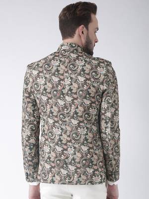 Brown Printed Polyester Bandhgala Suit 5