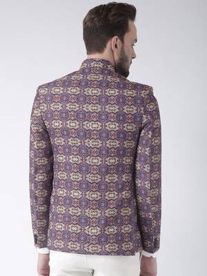 Purple Printed Polyester Bandhgala Suit 5