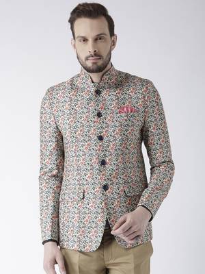 Multicolor Printed Polyester Bandhgala Suit 1