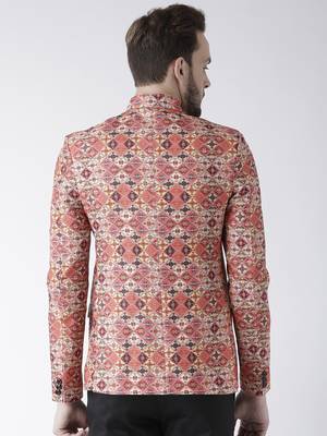 Orange Printed Polyester Bandhgala Suit 5