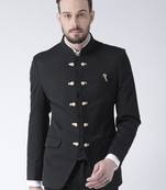 Black Plain Polyester Bandhgala Suit