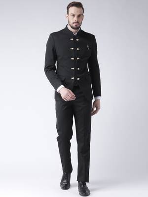 Black Plain Polyester Bandhgala Suit 4