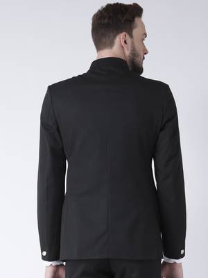 Black Plain Polyester Bandhgala Suit 5