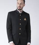 Black Plain Polyester Bandhgala Suit
