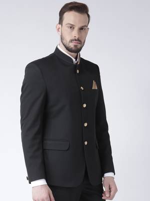 Black Plain Polyester Bandhgala Suit 3