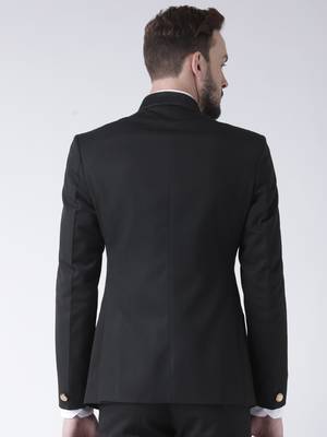 Black Plain Polyester Bandhgala Suit 5