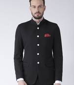 Black Plain Polyester Bandhgala Suit