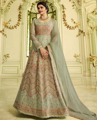Pista Green Embroidered Anarkali Dress with Stylish Dupatta 1