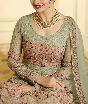 Pista Green Embroidered Anarkali Dress with Stylish Dupatta 2