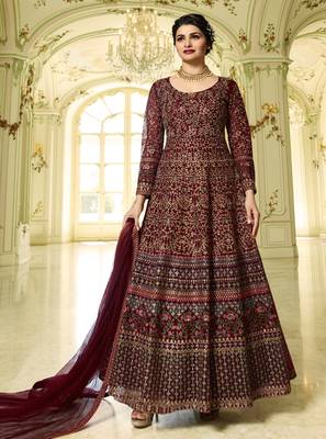 Maroon embroidered net salwar with dupatta 1