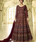 Maroon embroidered net salwar with dupatta