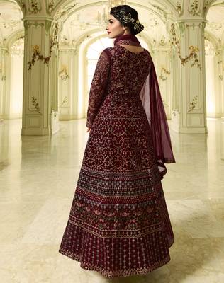 Maroon embroidered net salwar with dupatta 2