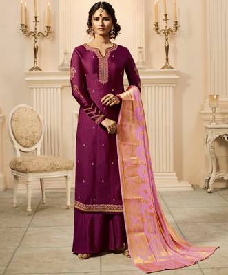 Magenta embroidered georgette salwar with dupatta 1