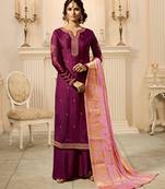 Magenta embroidered georgette salwar with dupatta